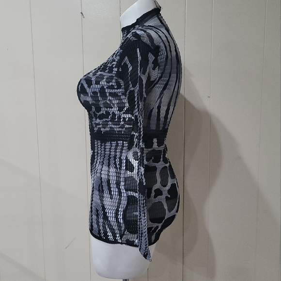 Vintage Amber Animal Print Mock Neck Top Long Sleeve Blouse One Size - Picture 4 of 9